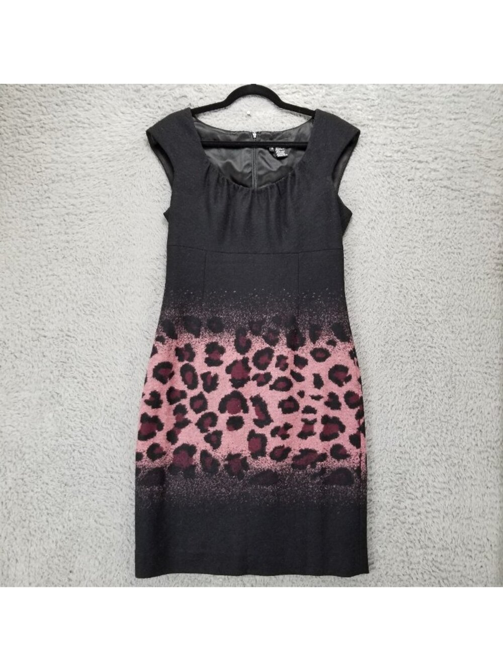 Eccoci Dress Womens 10 Black Pink Animal Print Wool Blend Sheath Sleeveless